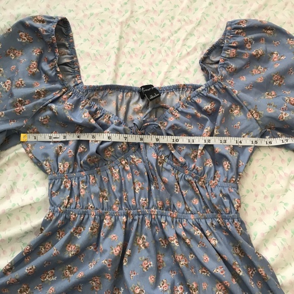 Streetwear Society Long Sleeve Sweetheart Neckline Tie Floral Dress S Blue Peach - Picture 10 of 15
